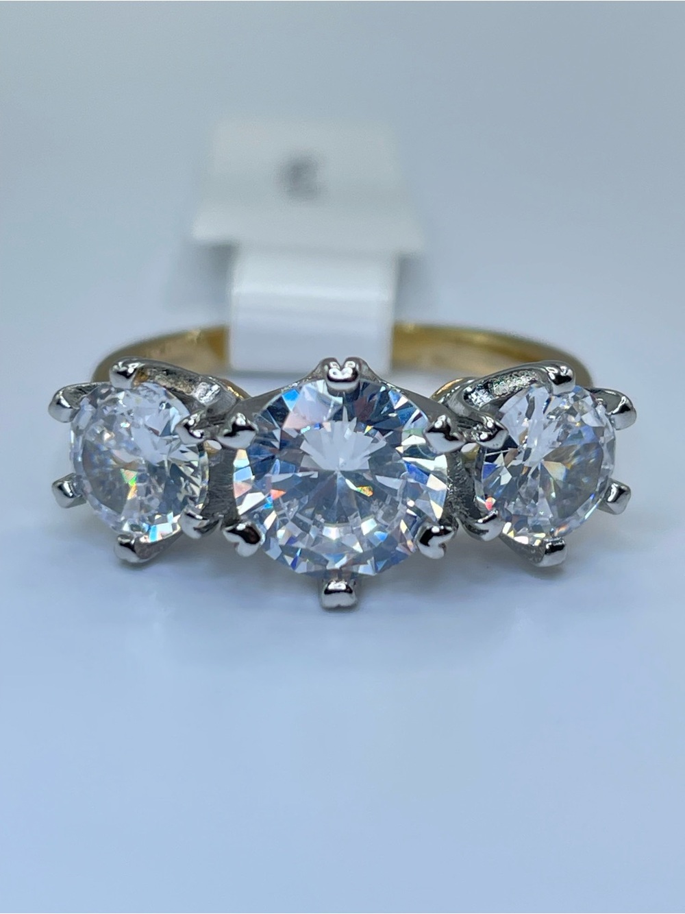 Swarovski Crystal Elements White Crystal 3 Stone Ring Size 8 Bridal Anniversary